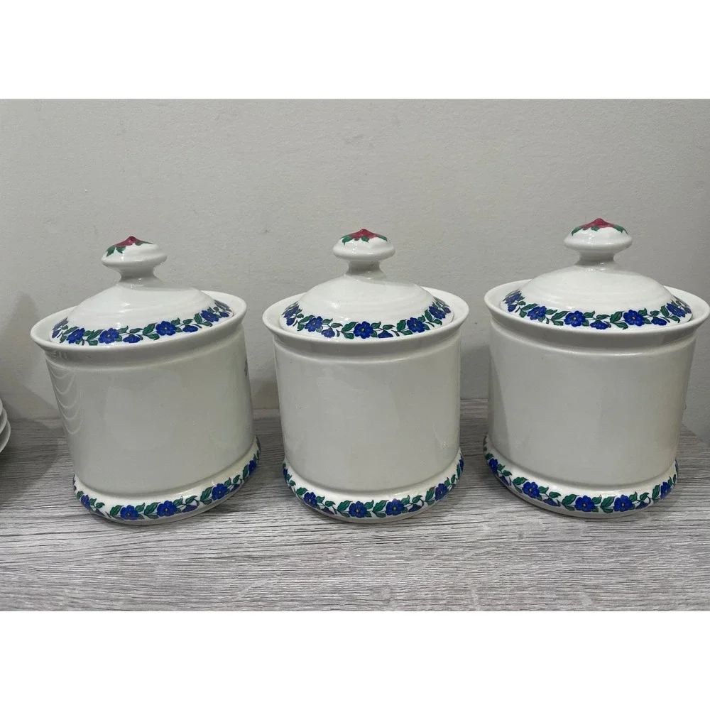 Kurt Hammer Vintage German Floral‎ Ceramic Canister Set of 3 Salz Mehl Kakao